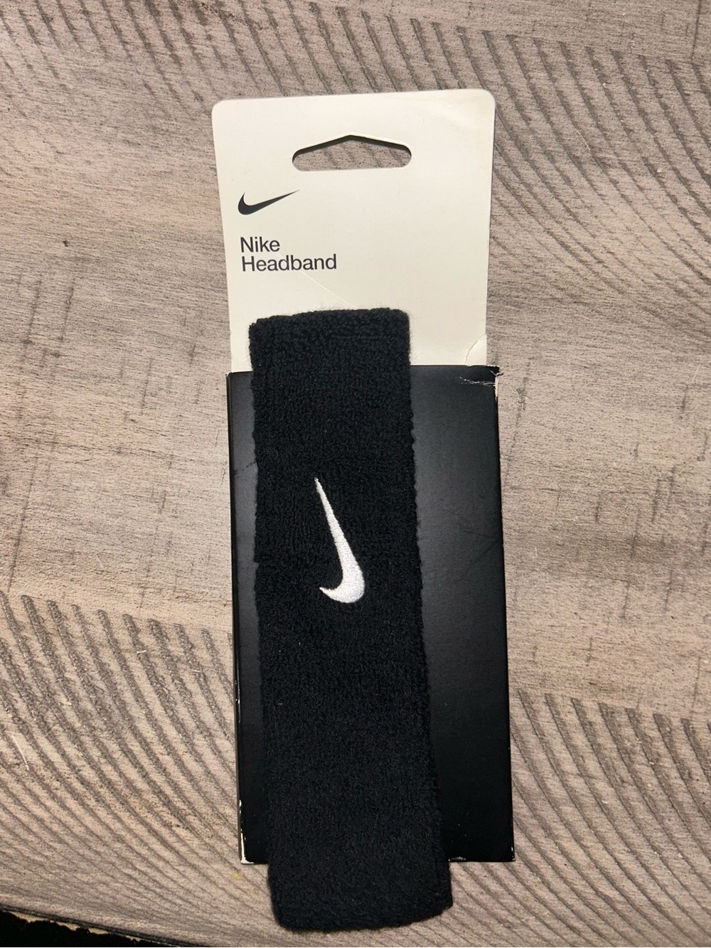 Nike Black Headband with White Swoosh Logo